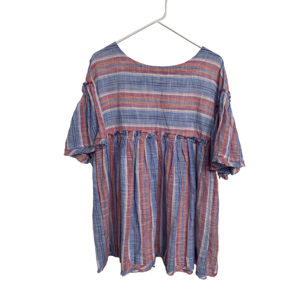FREE PEOPLE SUMMER NIGHTS STRIPED COTTON TUNIC MINI DRESS SHORT BELL-SLEEVE TOP - Picture 15 of 16